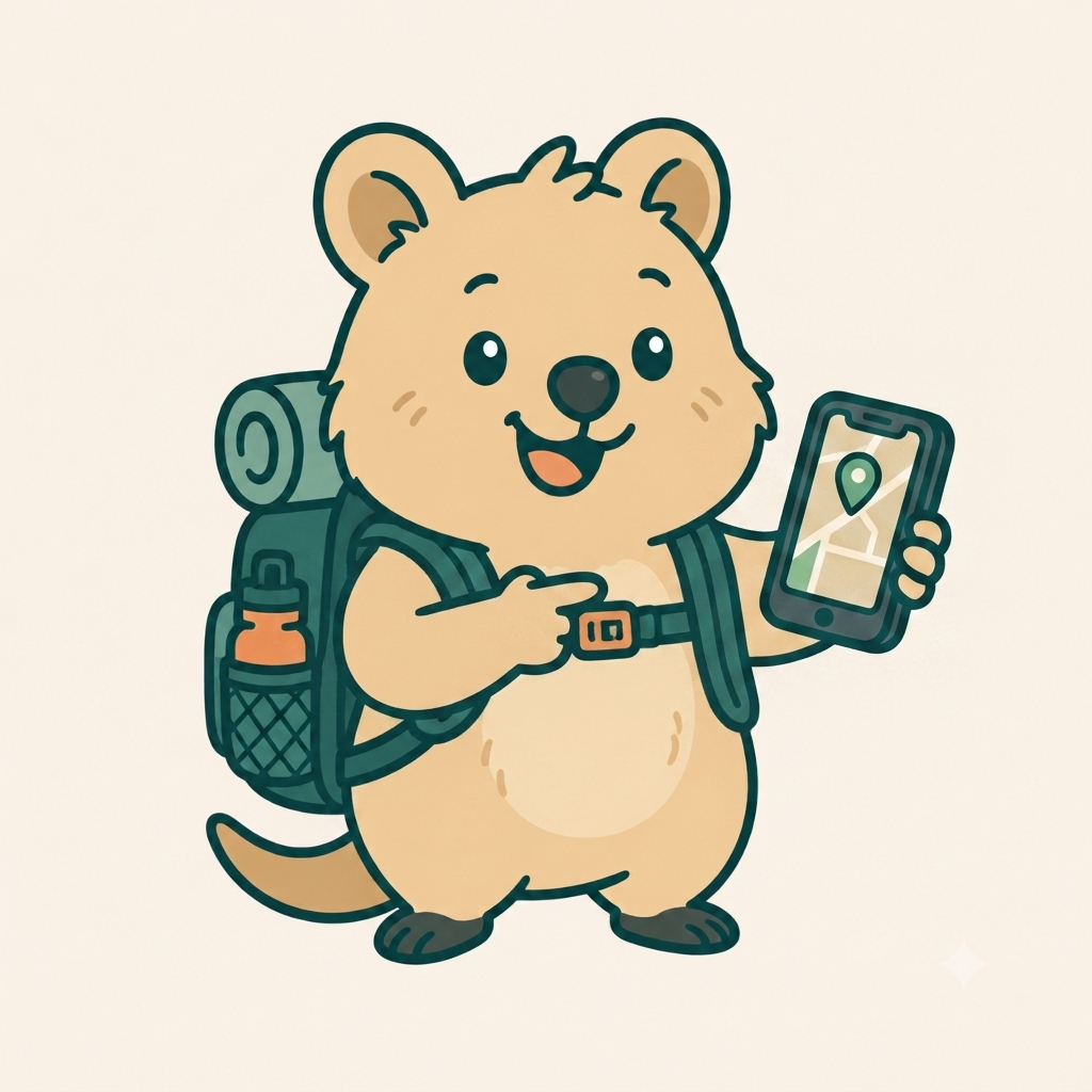 Gear the Quokka holding a trip planning app